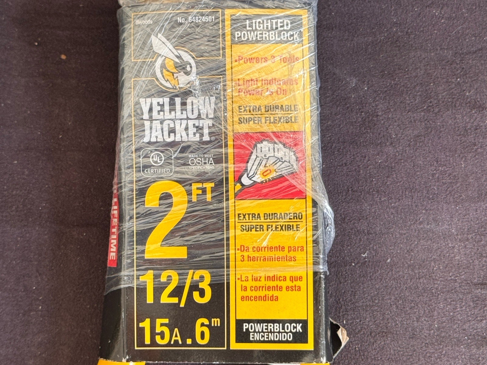 YELLOW JACKET 2' Lighted Powerblock w/3 Outlets #64824501
