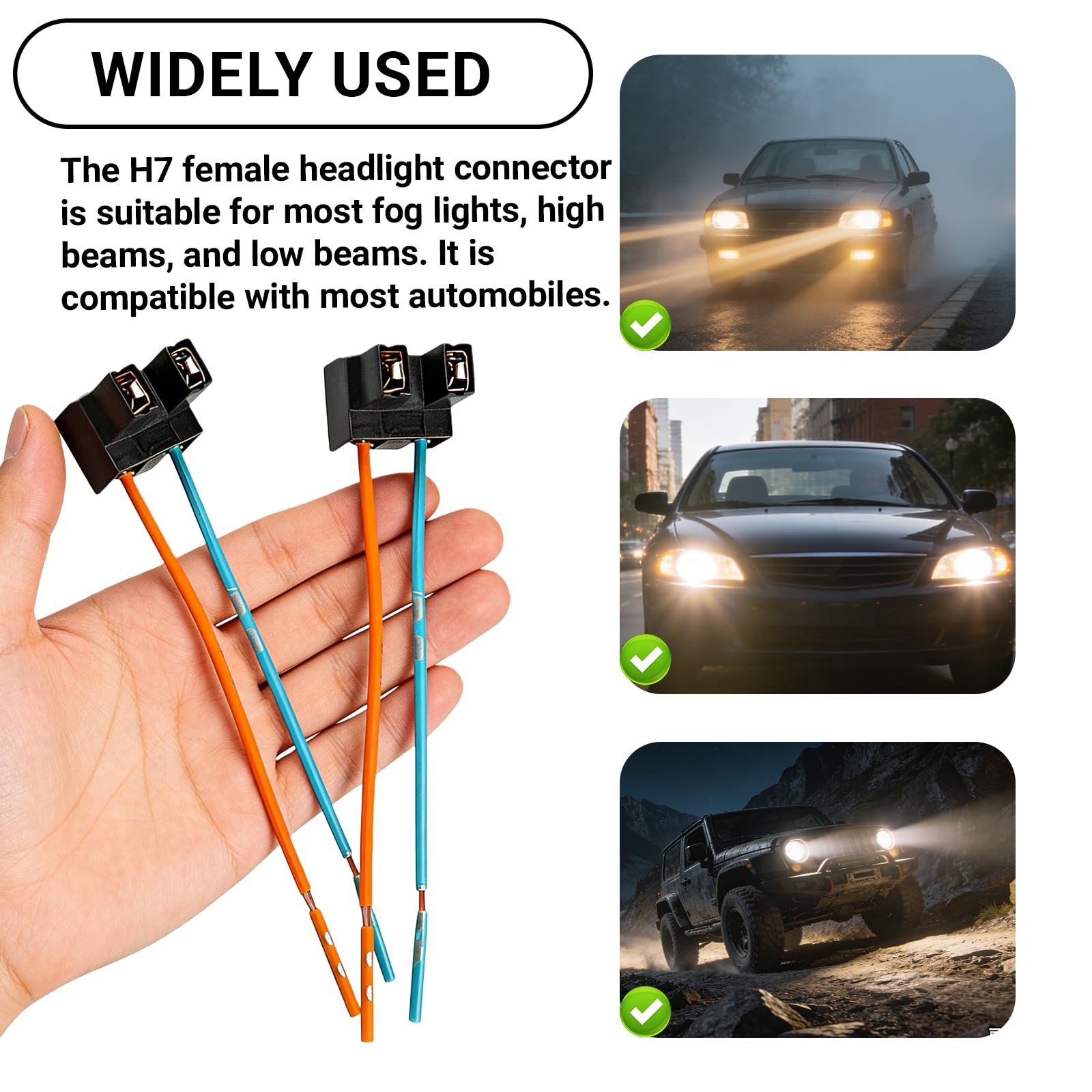 KoiLuvGo 2PCS H7 Bulb Socket, Socket Harness Extension Kit, Black