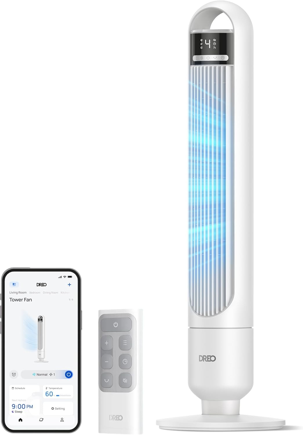 Smart Tower Fan for Bedroom, 90° Oscillating Standing Fans for Room