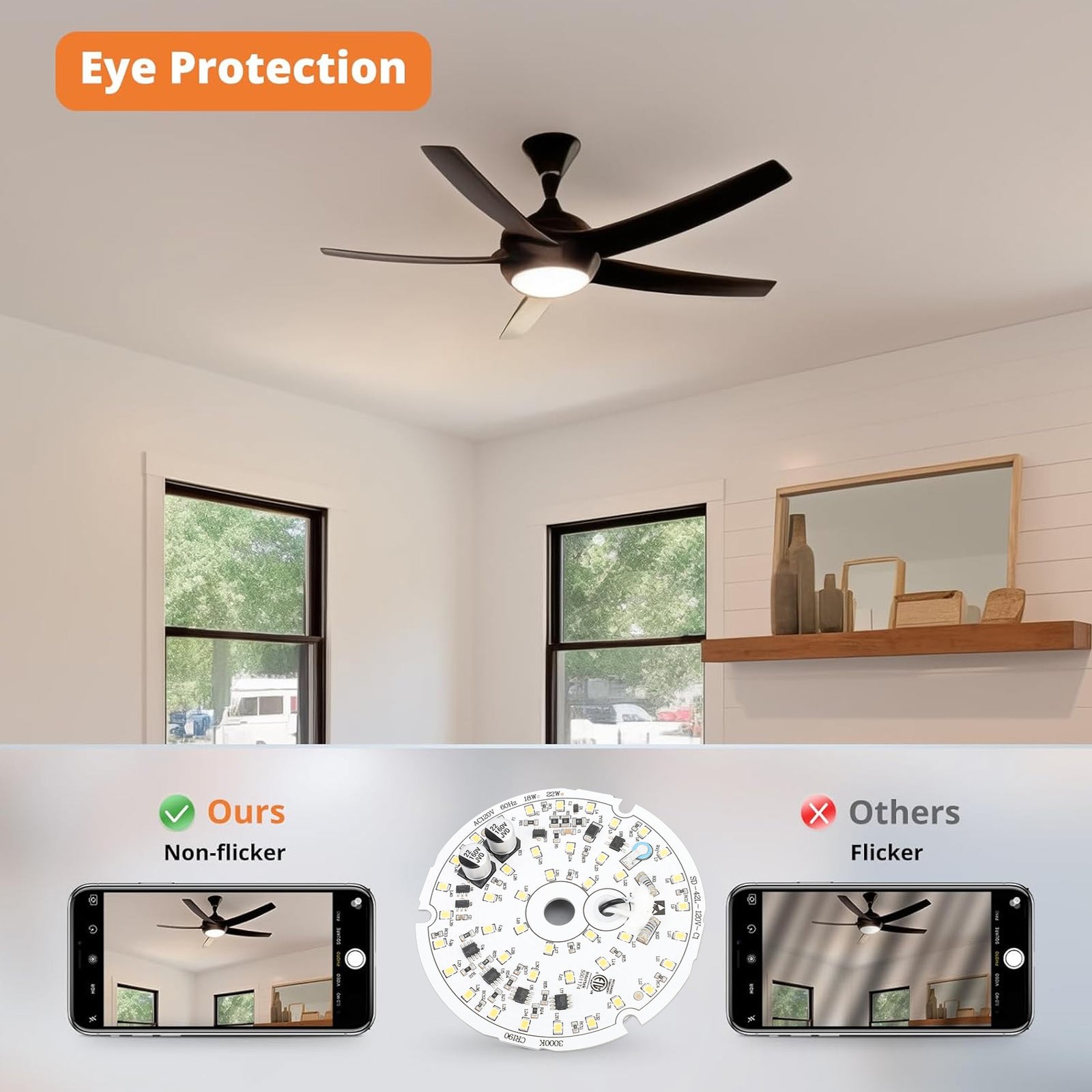 3000K Ceiling Fan Light Replacement Panel 18W Dimmable LED Board Warm Light