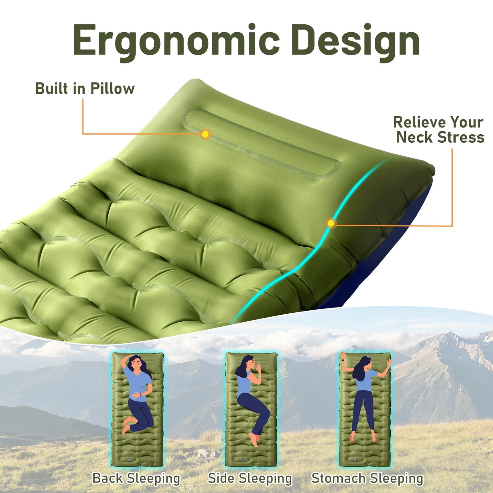 KASBAH Camping Sleeping Pad,Extra Wide 6 inch Thick Inflatable Sleeping Pads wit