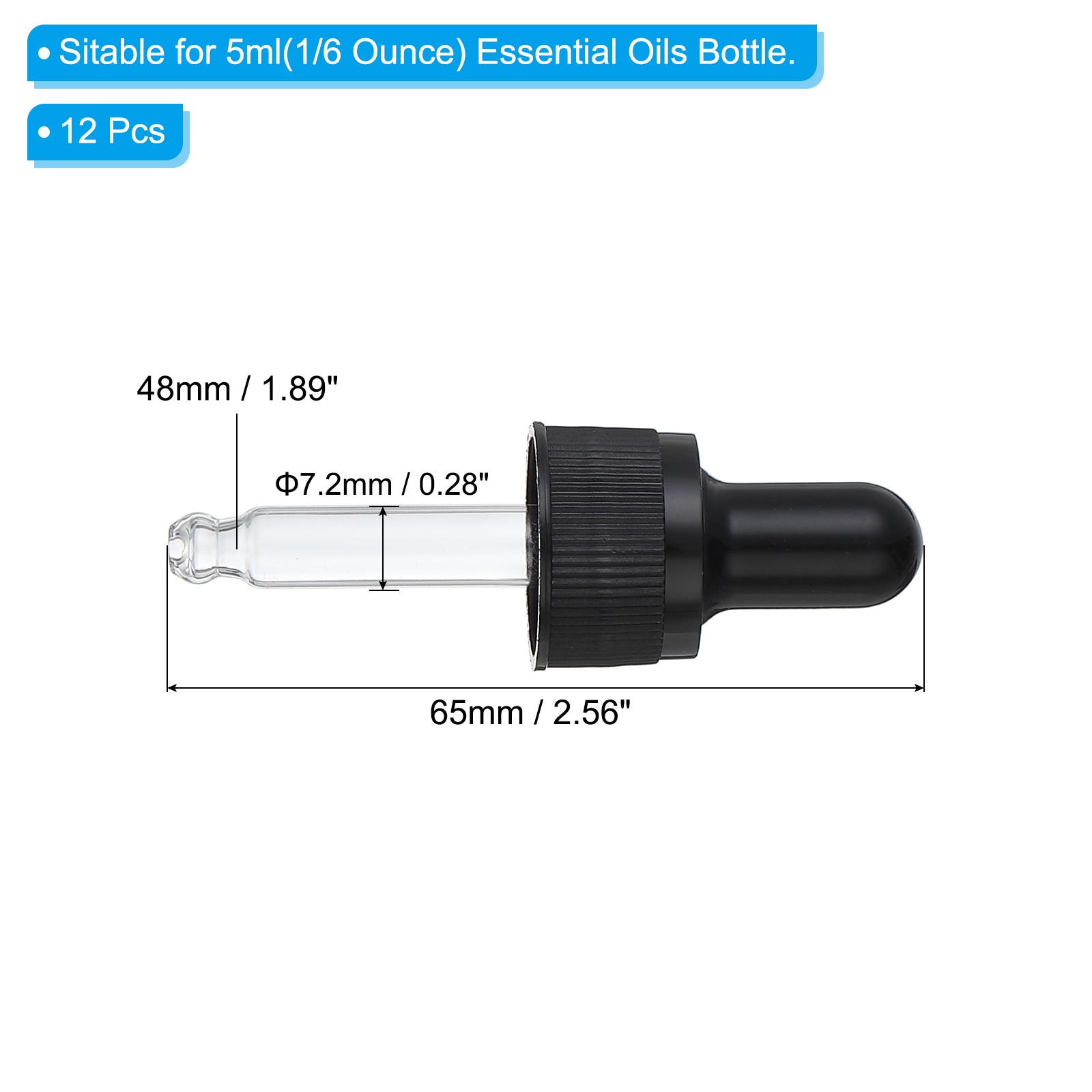 12 Pcs Plastic Glass Dropper Closure Top for 5ml(1/6oz) Bottle, Black