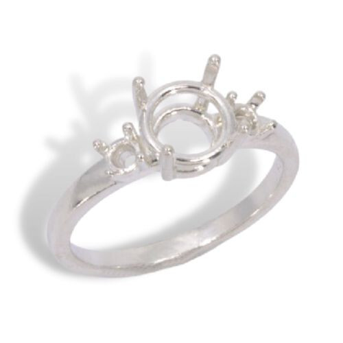 Sterling Silver (8mm - 12mm) Round 3mm Accented Ring Mounting ( Ring Size 5-11 )