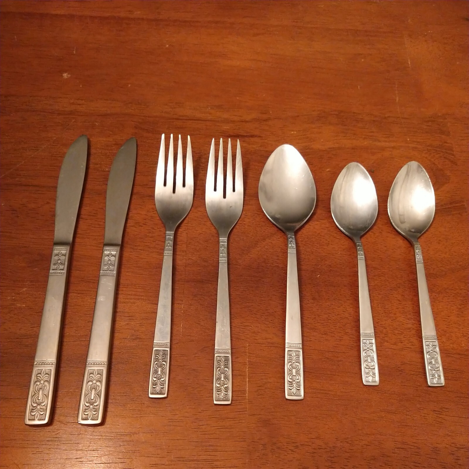 Vtg MCM Fleur De Lis Pattern Flatware 7 PC Set Taiwan