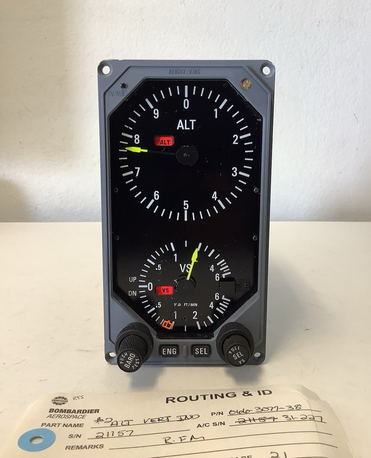 Bendix King KAV-485 Altitude Vertical Speed Indicator 066-3077-38 Honeywell #3