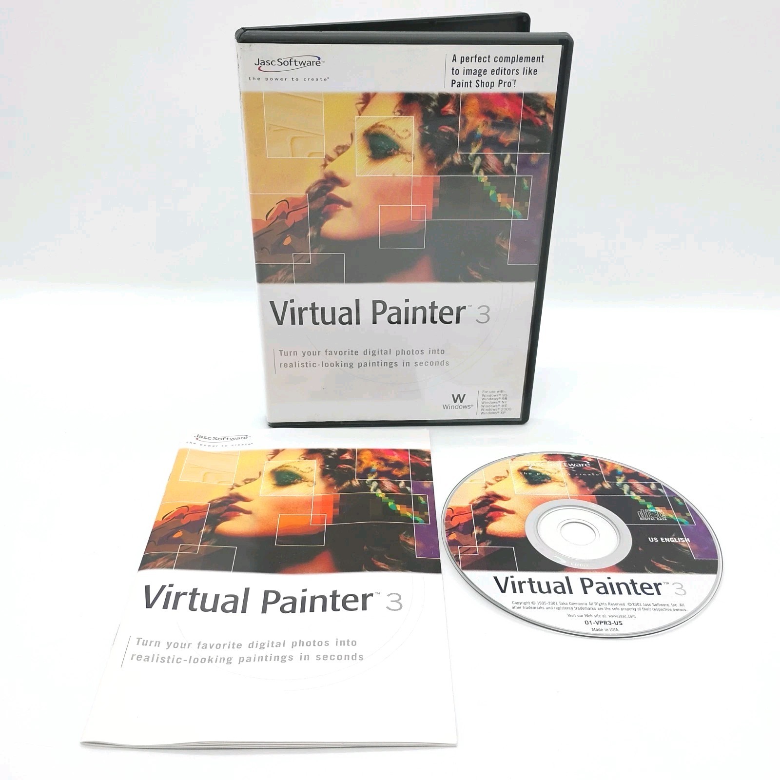 Virtual Painter 3 Jasc Software (Windows PC, 2001) Complete w/ Manual, Fast Ship