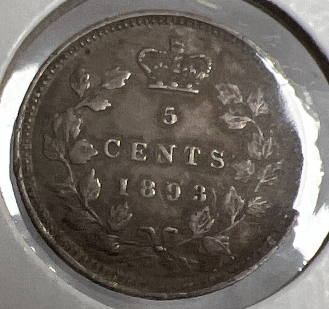 1893 Canada 5 Cents Silver Foreign Coin