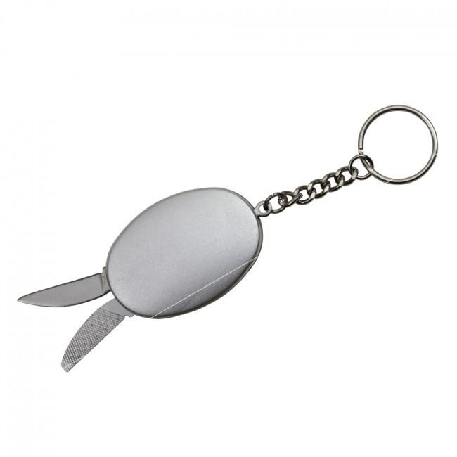 Mini Keychain Multi-Tool Knife 1in. Blade, File, Bottle Opener - Silver