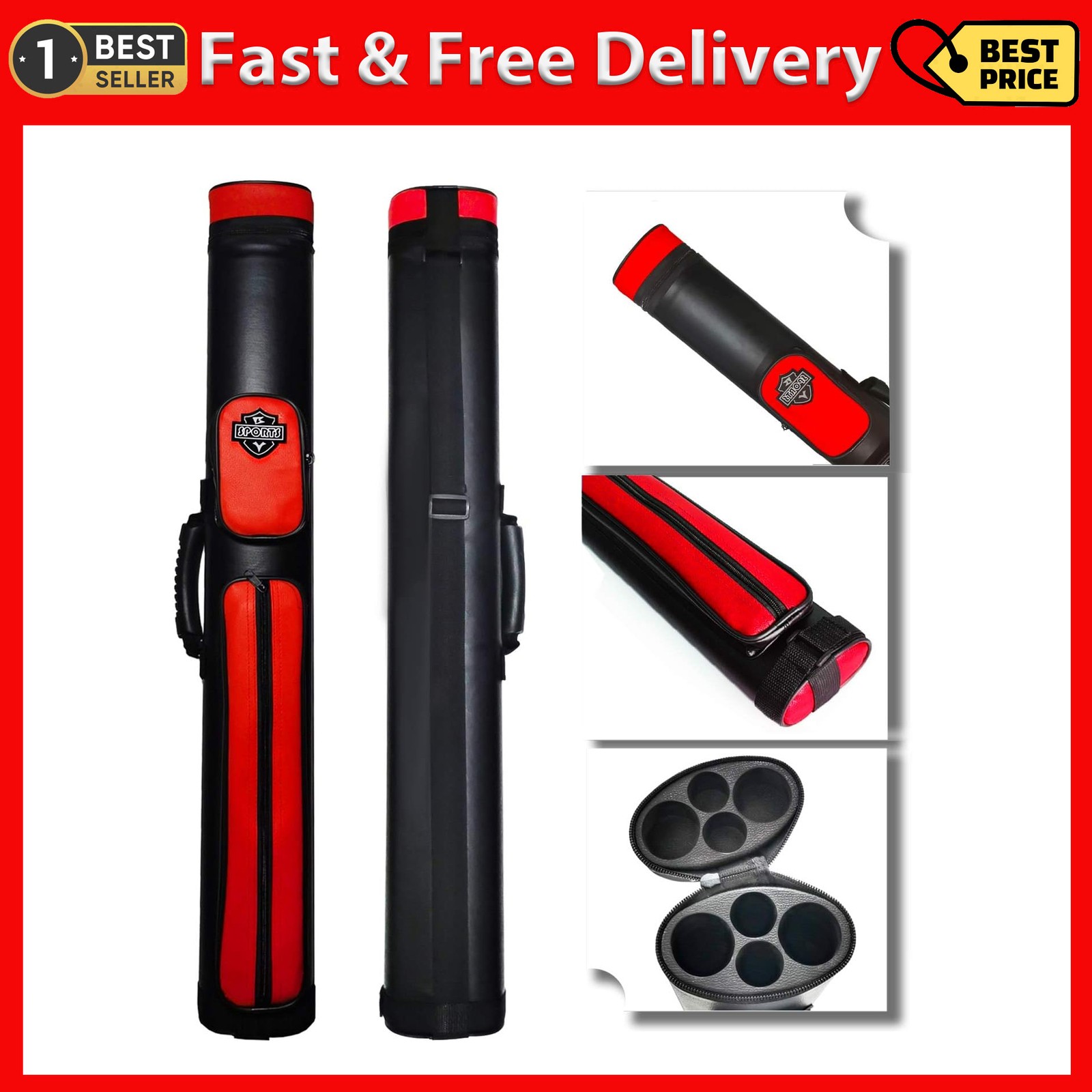 2X2 Hard Cue Case Oval Pool Cue Billiard Stick Carrying Case