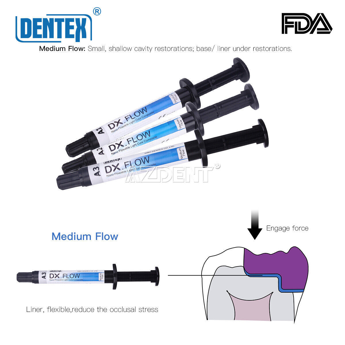 Dentex Dental  Light Cure Composite Resin Flowable Porcelain Repair A1 A2 A3 US