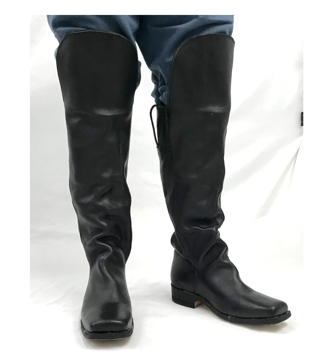 Black Leather Boots with Knee Flap - Historical Reenactment, Civil War - Size 14