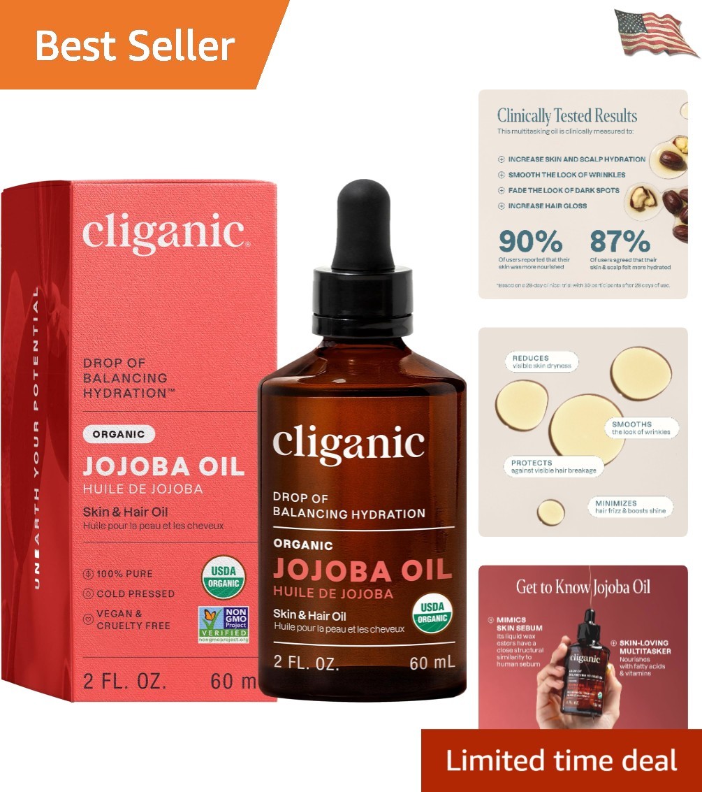 Travel Size Organic Jojoba Oil 2oz - Moisturizing Oil for All Skin Types