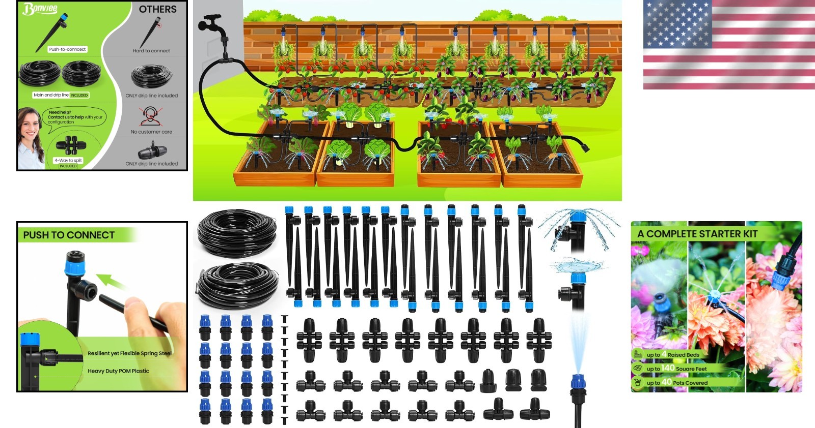 Drip Irrigation System 230FT – Quick Connect Garden Watering Kit with Adjusta...