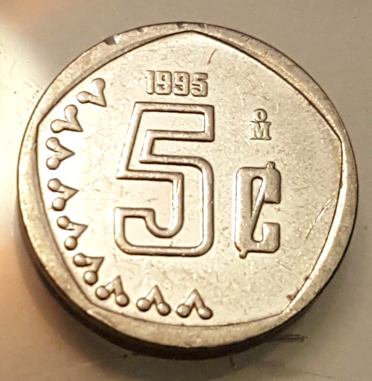 5 Centavos 1995  Rays of (Anillo de los Quincunces) Aztec calendar stone