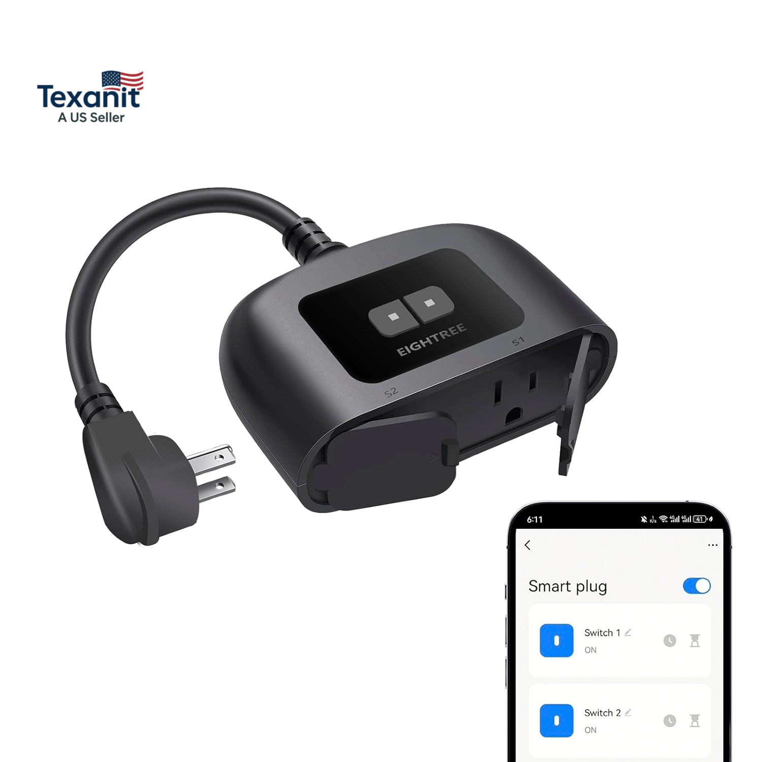 Outdoor Smart Plug Waterproof IP44, Smart Outlet Plug with 2 Independently Contr