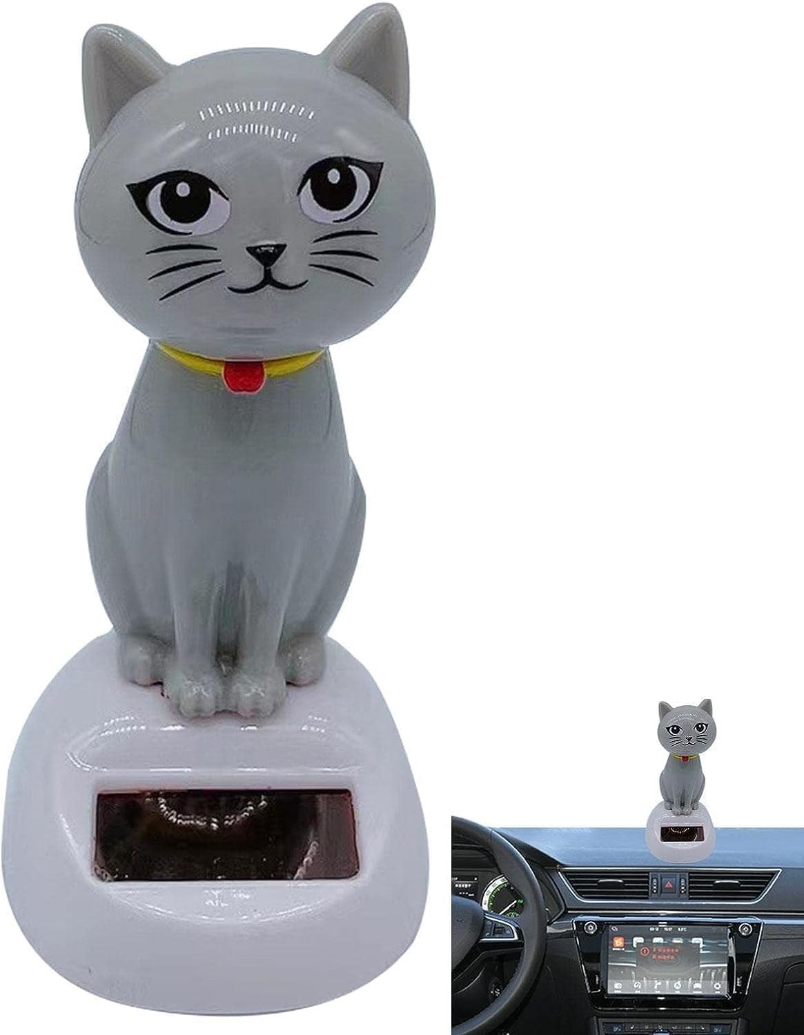 Gray Cute Solar Powered Dancing Cat Doll Figure - Swinging Solar Ornaments, C...