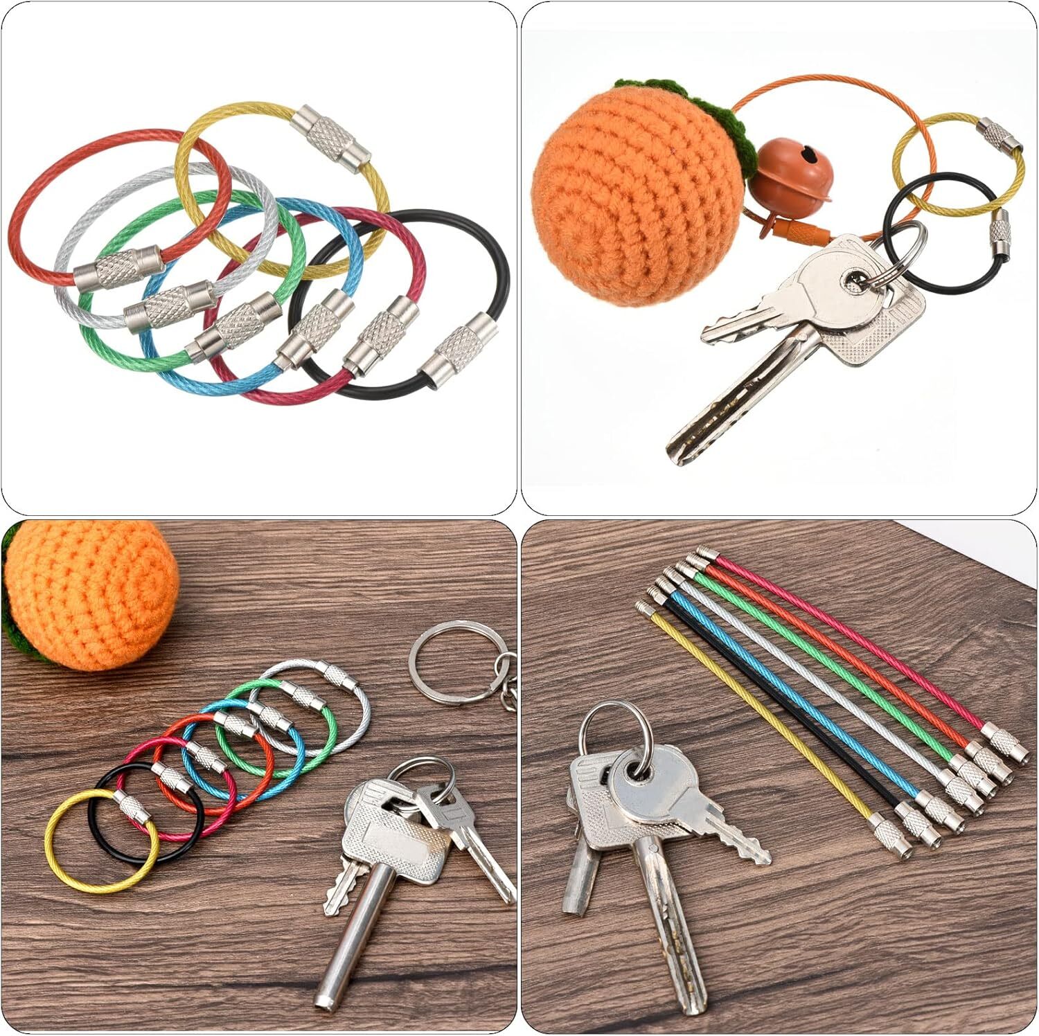 3.5 Inch Wire Keychain Cable, 5 Pack Stainless Steel Key Ring Loop, Black