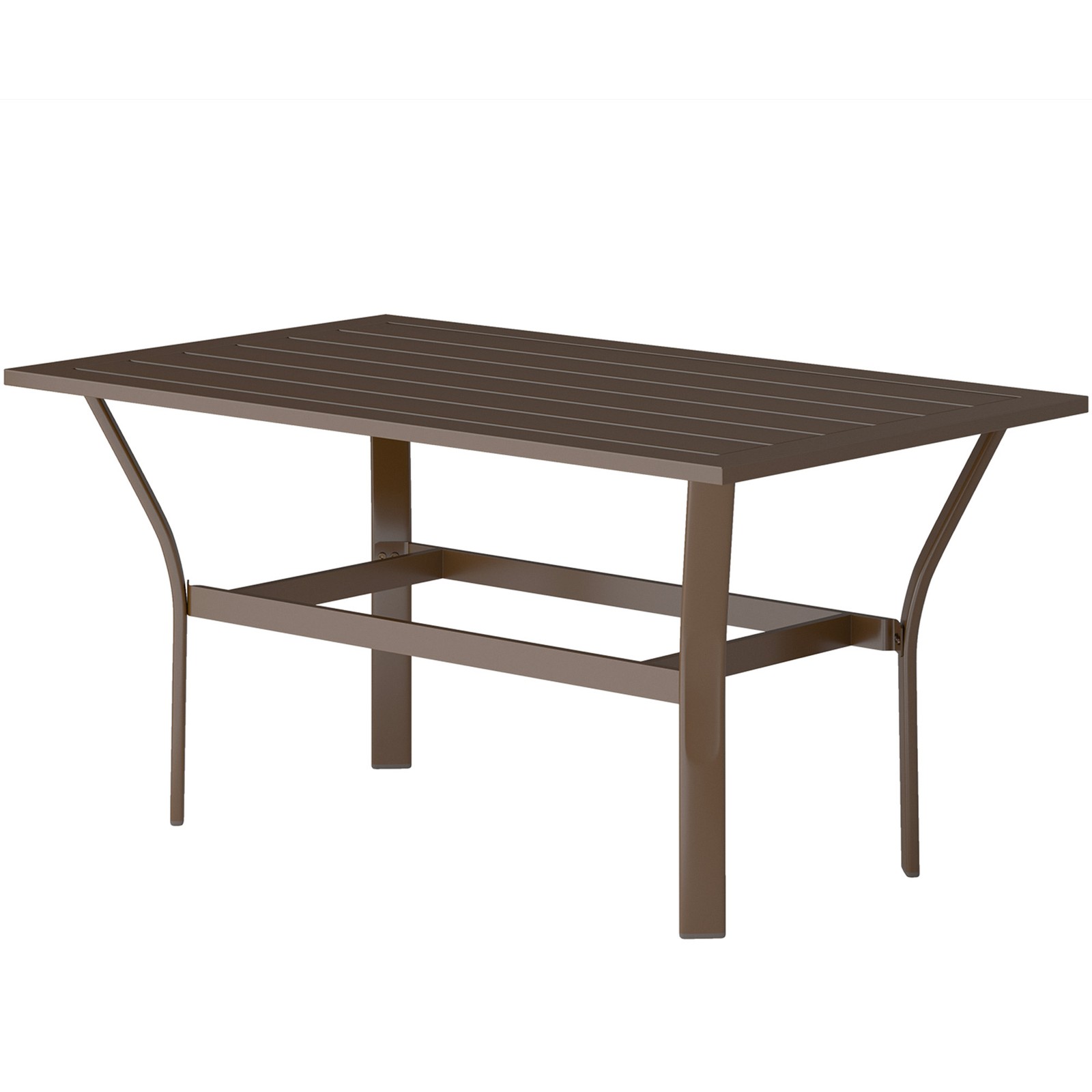 36in Metal Outdoor Coffee Table Rectangular Slatted Patio Table Brown