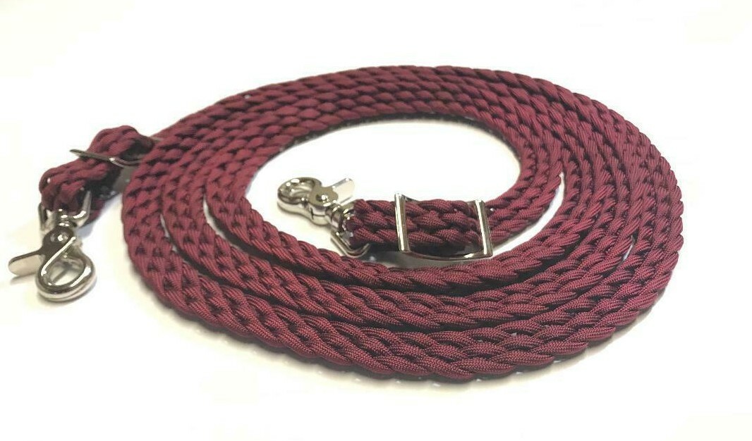 flat braided reins western paracord rein horse tack burgundy maroon rein