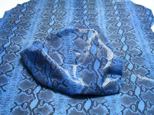 Italian Leather Hides Embossed Snake Blue
