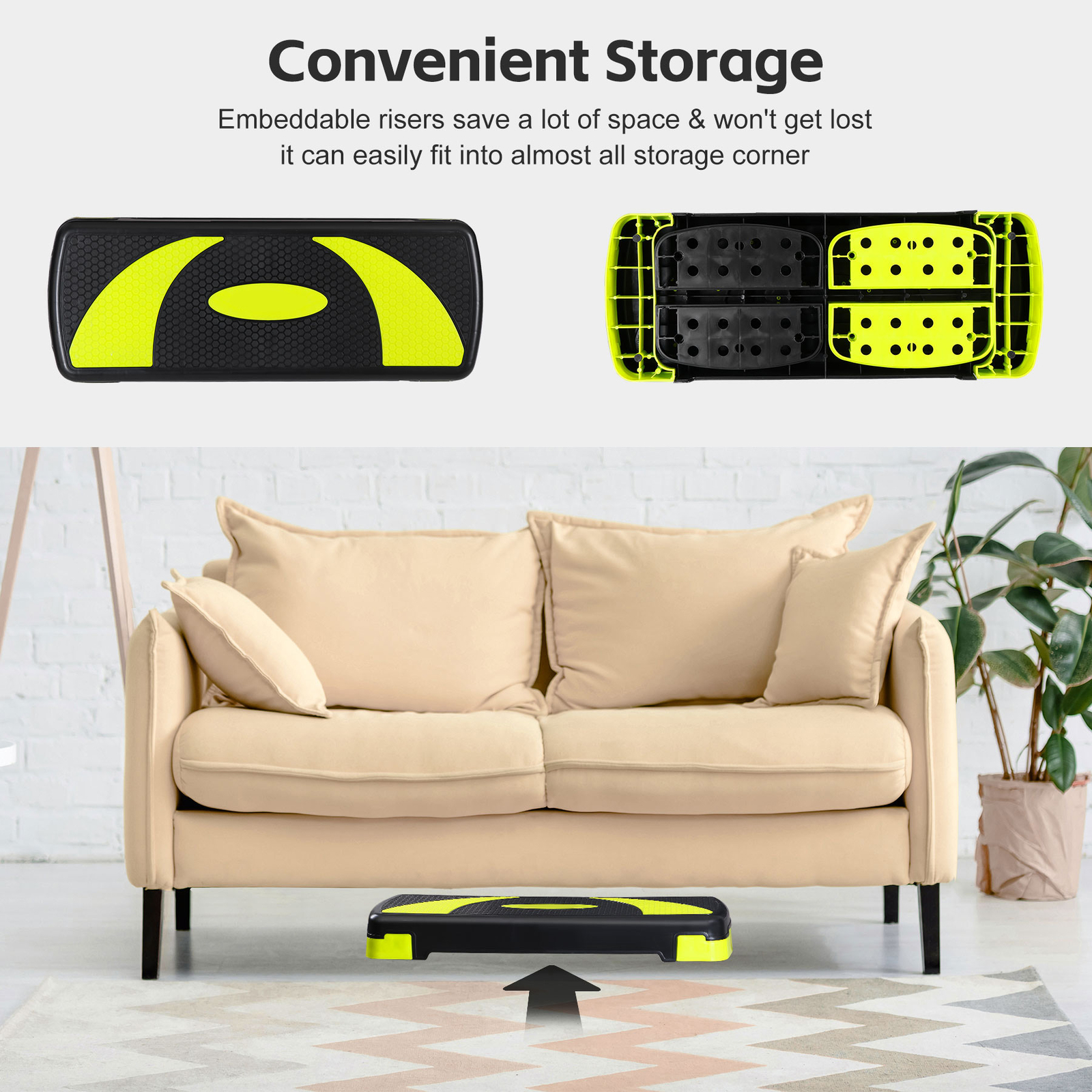 31" Adjustable Exercise Step Platform, 3-Level Height Non-Slip Surface Yellow
