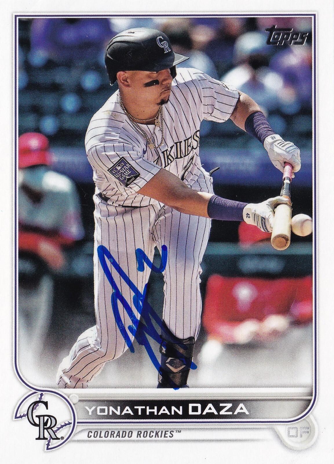 YONATHAN DAZA SIGNED AUTO'D 2022 TOPPS CARD #335 COLORADO ROCKIES GUERREROS