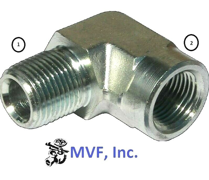 1/8" Male NPTF x 1/4" Female NPTF 90° Elbow Plated Steel Hydraulic <5502-02-04
