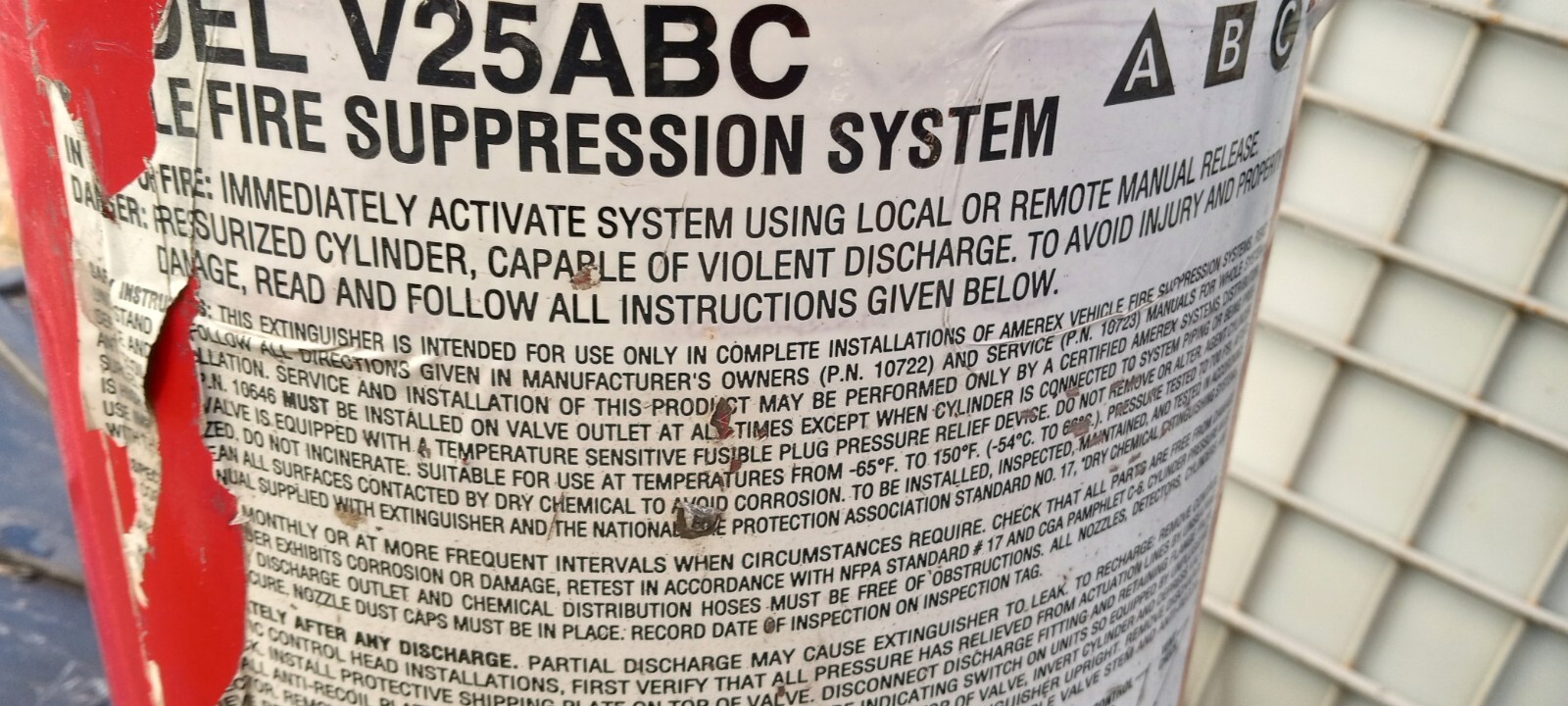 Amerex Model VH25ABC Vehicle Fire Suppression System