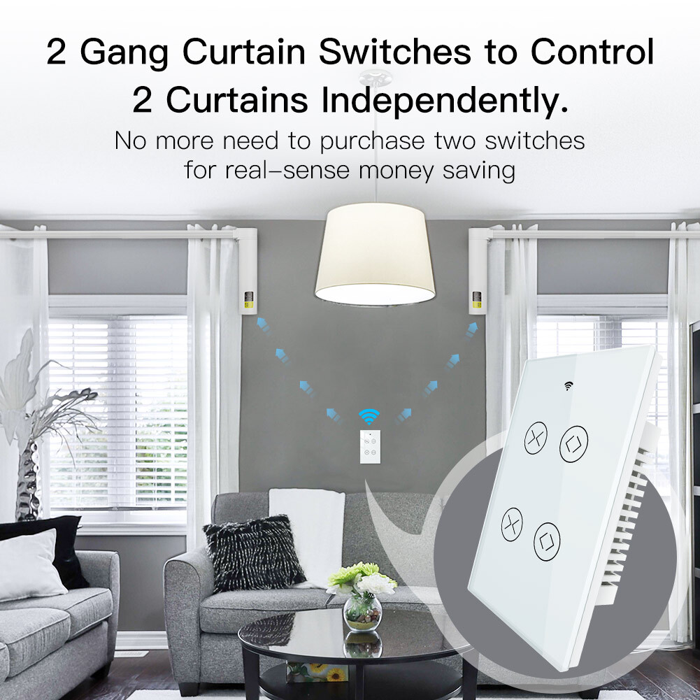 MOES 2Gang WiFi RF Smart Curtain Switch Roller Blinds Shutter Timer Alexa Google