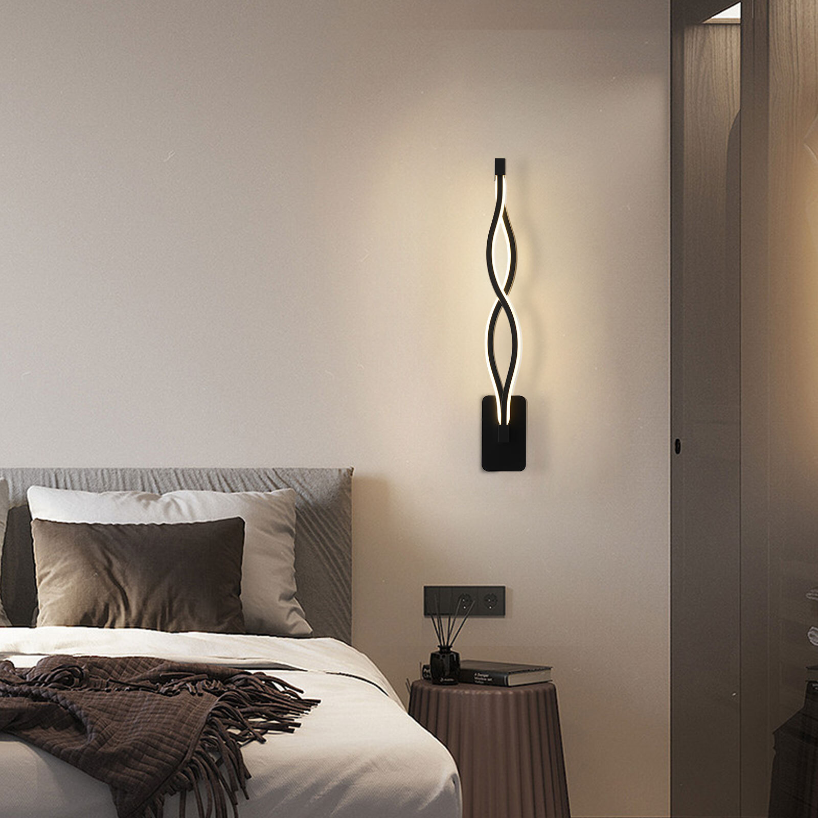 Modern 16W LED Wall-mounted Light Lamp Dimmable Black+Clear Wall Sconce Lighting