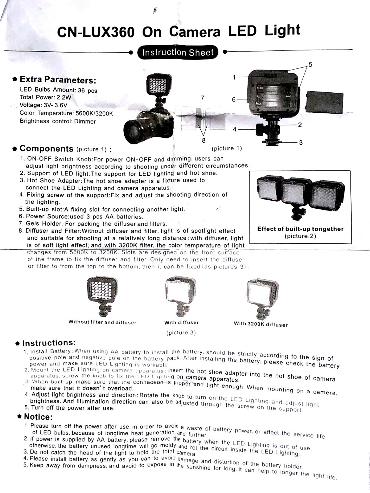 Neewer 3-Way 36 LED Light Panel USB-powered Dimmable On-camera Light