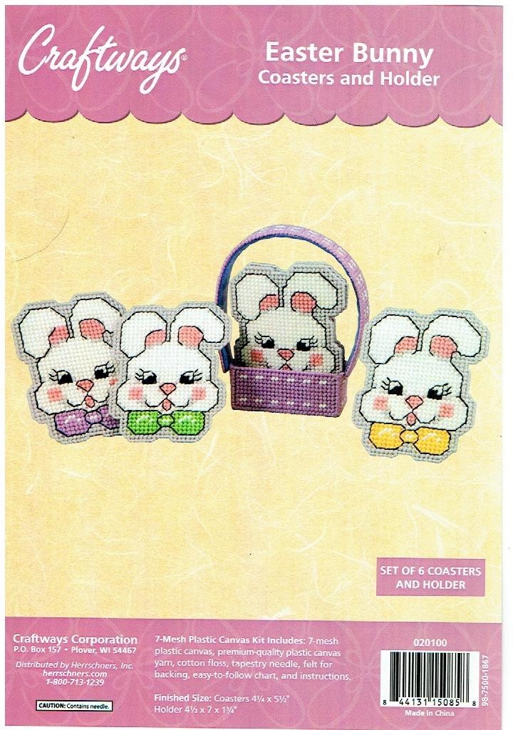 EASTER BUNNY COASTER & HOLDER 7ct plastic canvas  PATTERN  (#TF0249)