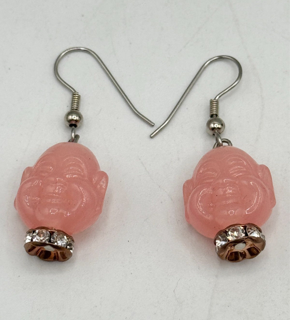 Pink rhinestone Buddha dangle earrings