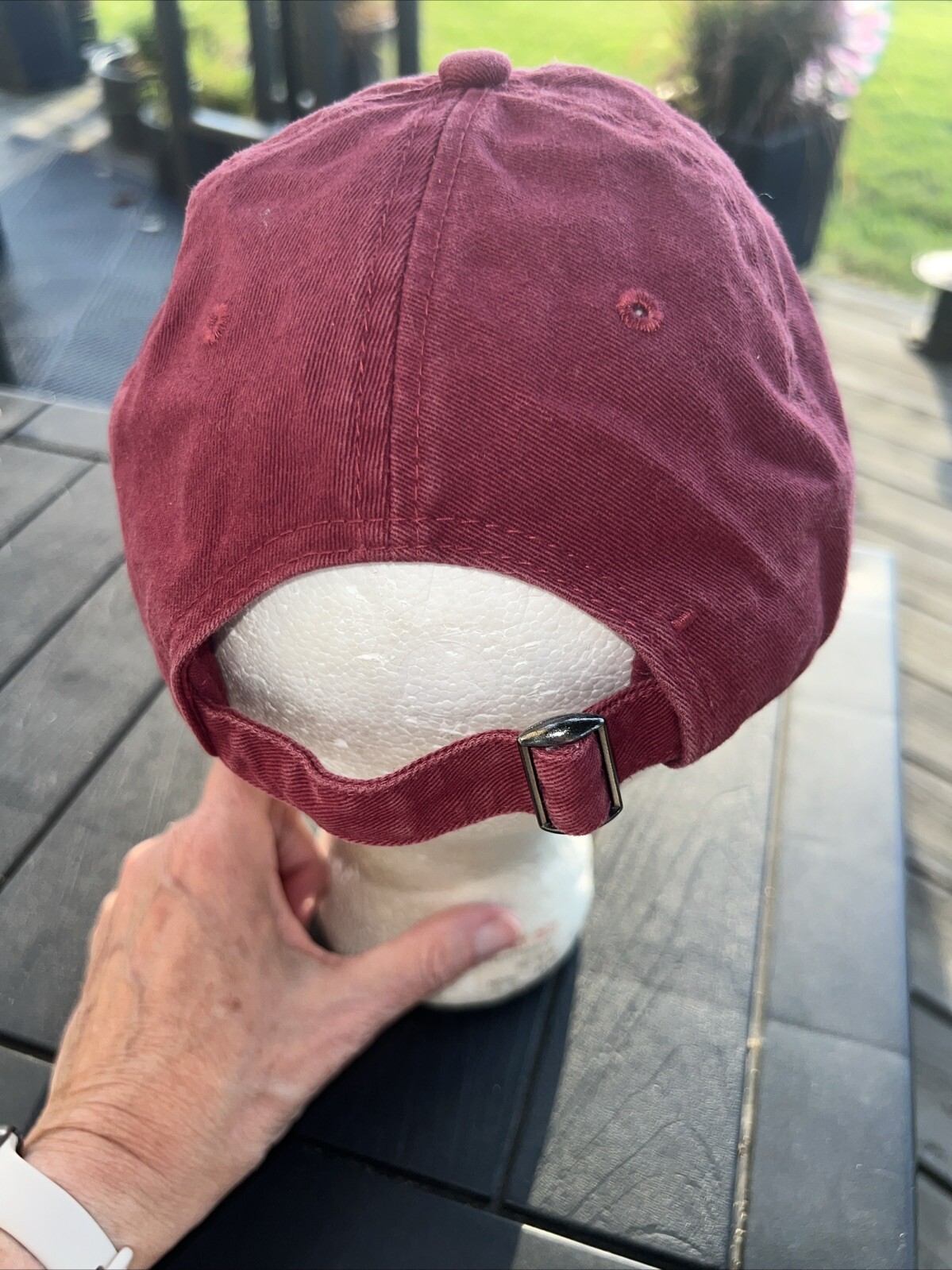 Vancouver Canada Bear DIstressed Bear Patch on Maroon Hat Cap Strap Buckle EUC