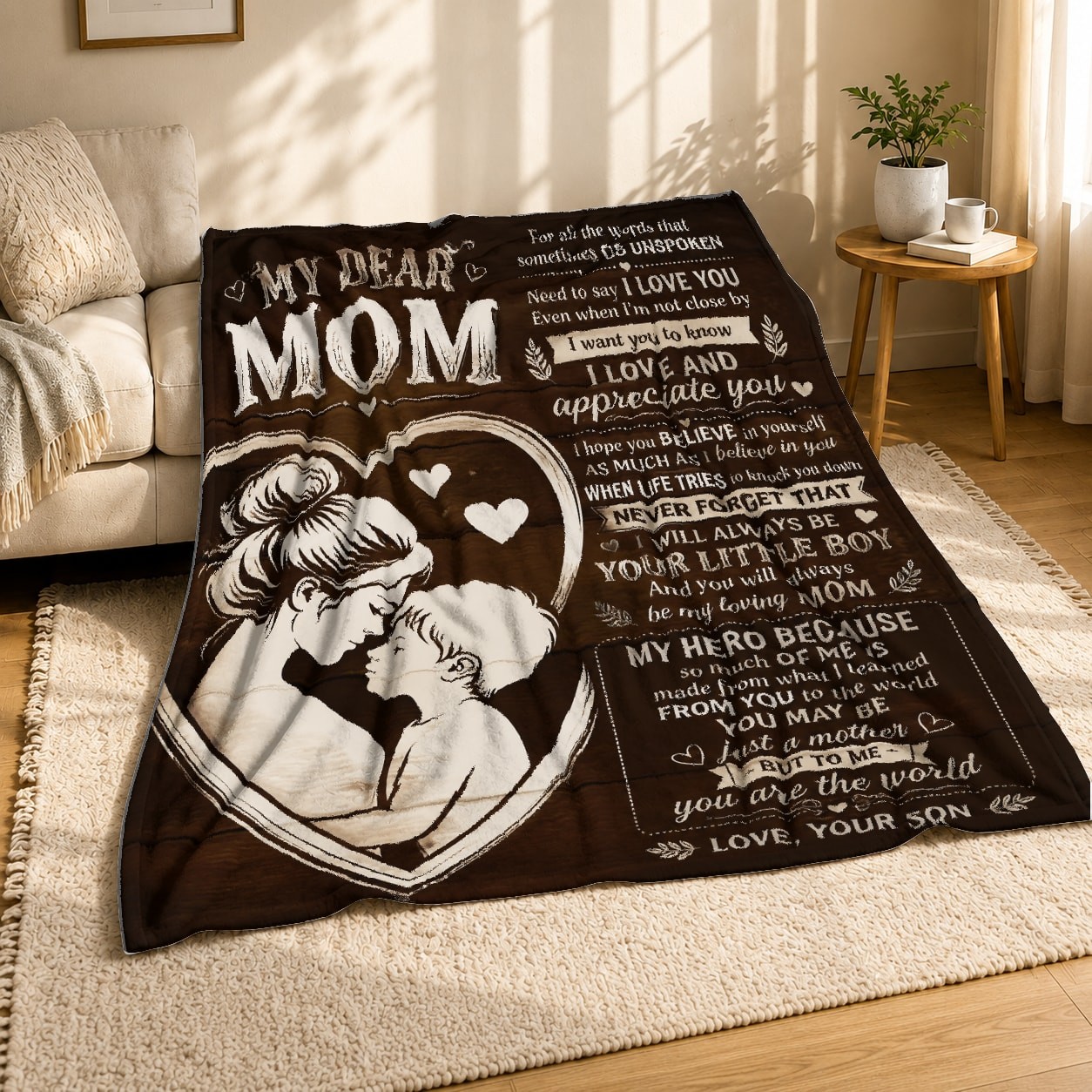 My Dear Mom Mother Son Heart Coral Fleece Blanket