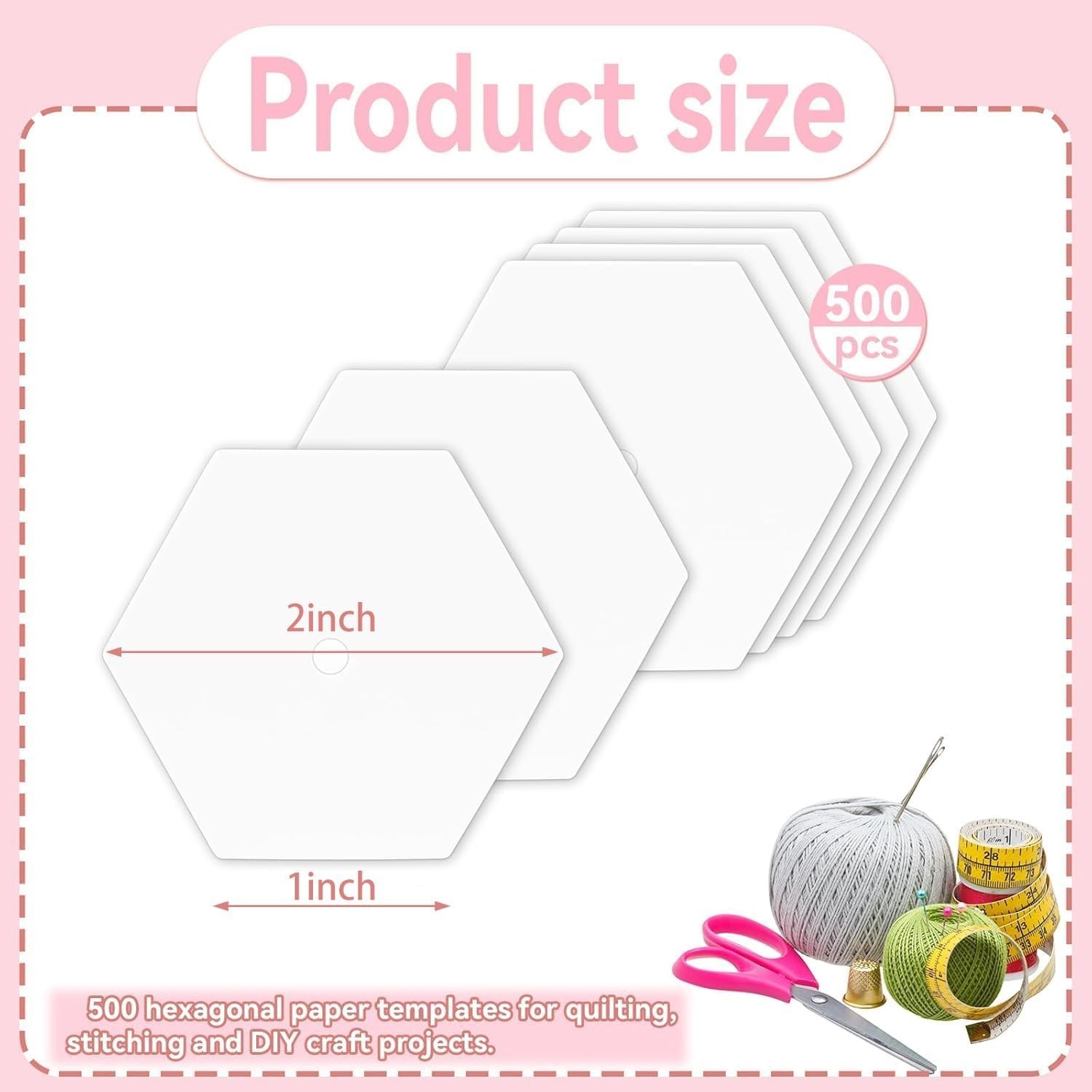 500 PCS Paper Piecing 1", Hexagon Quilting Templates for DIY Patchwork Crafts...