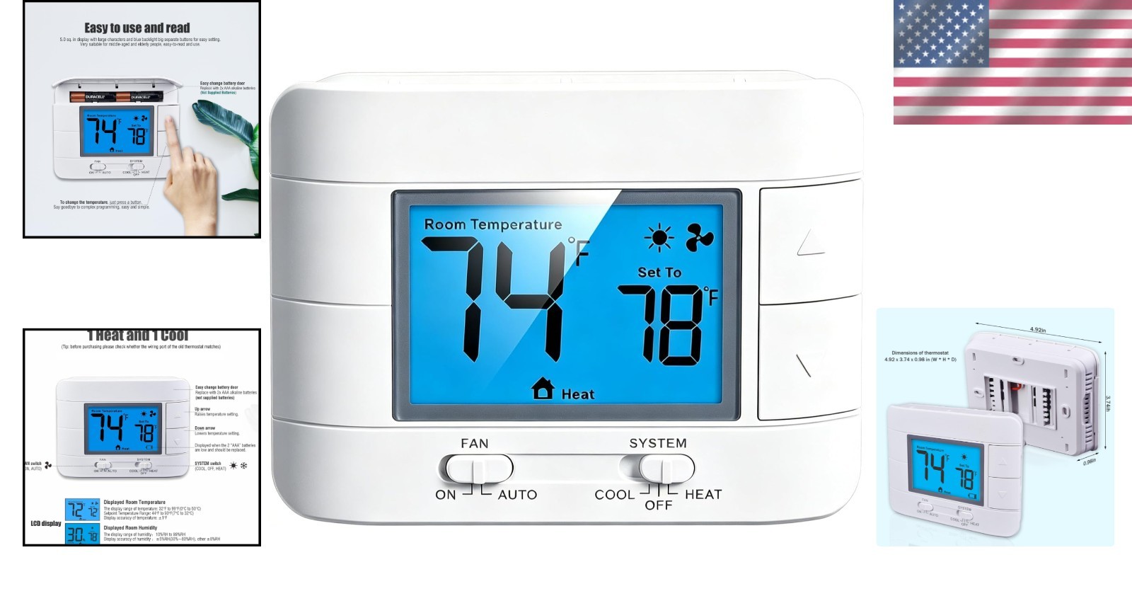 Non-Programmable thermostat with Humidity Display - Single Stage Comfort Control