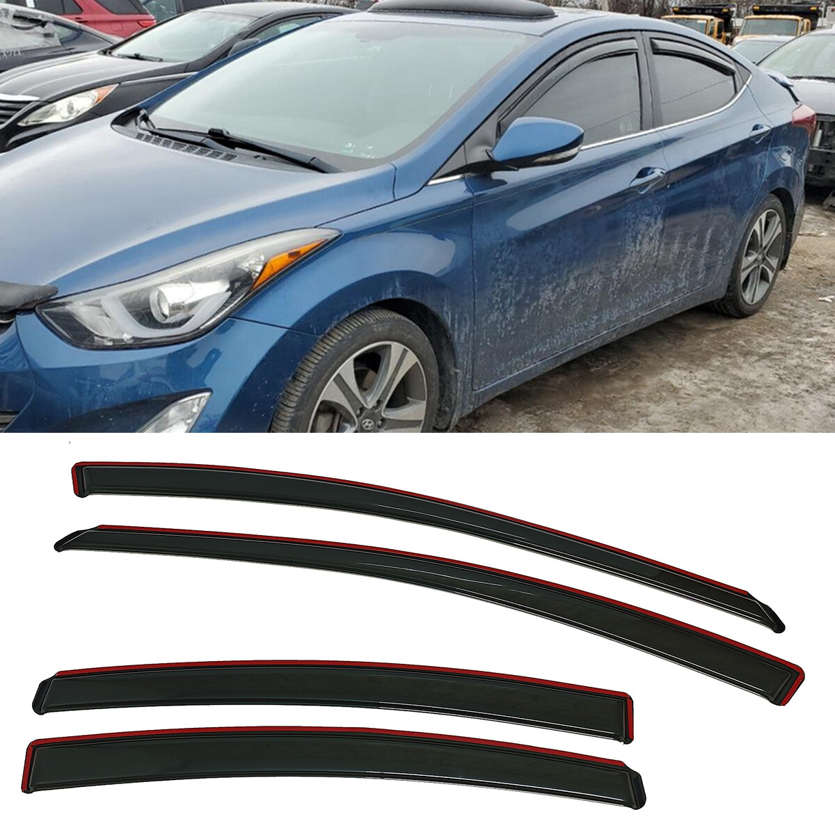 IN-CHANNEL Window Visors Sun Vent Rain Guard Fit Hyundai Elantra Sedan 2011-2016