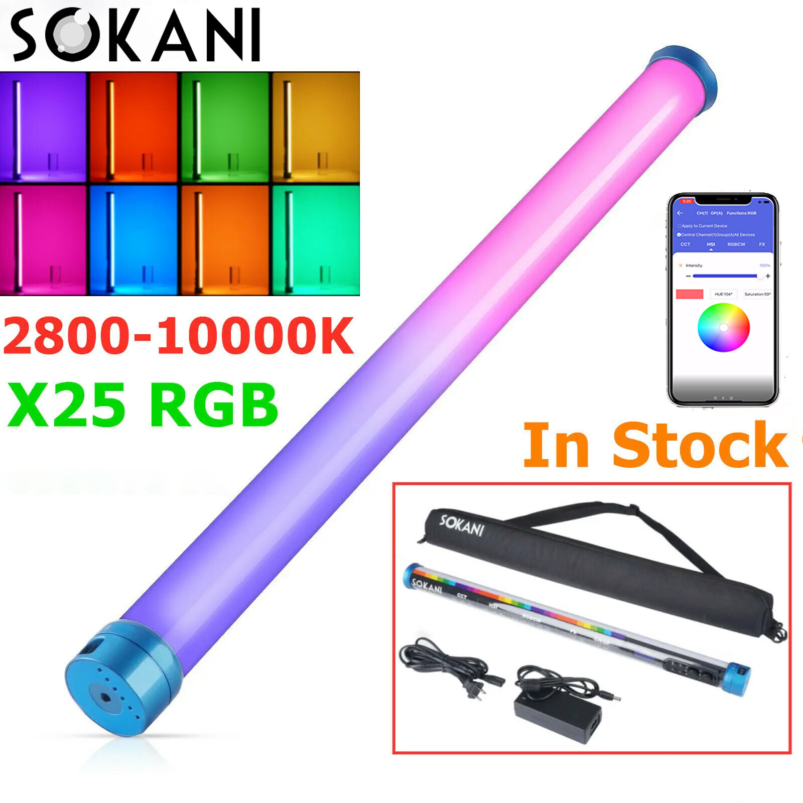 SOKANI X25 RGB LED Video Tube Light Wand Stick Photography Lighting 2800K-10000K
