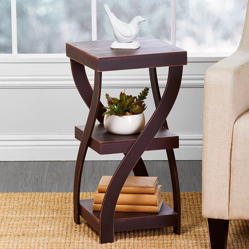 Twisted End Side Accent Table Nightstand Walnut Living Room Bedroom Furniture
