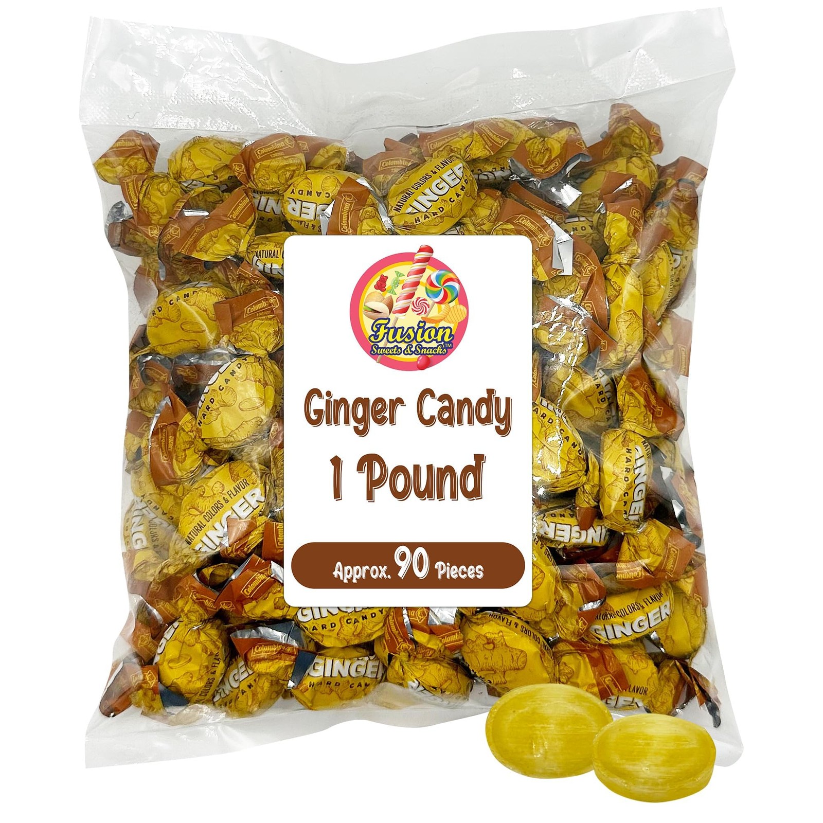Ginger Candy - 1 Pound Bag - Hard For Nausea 1 Pound, Yellow