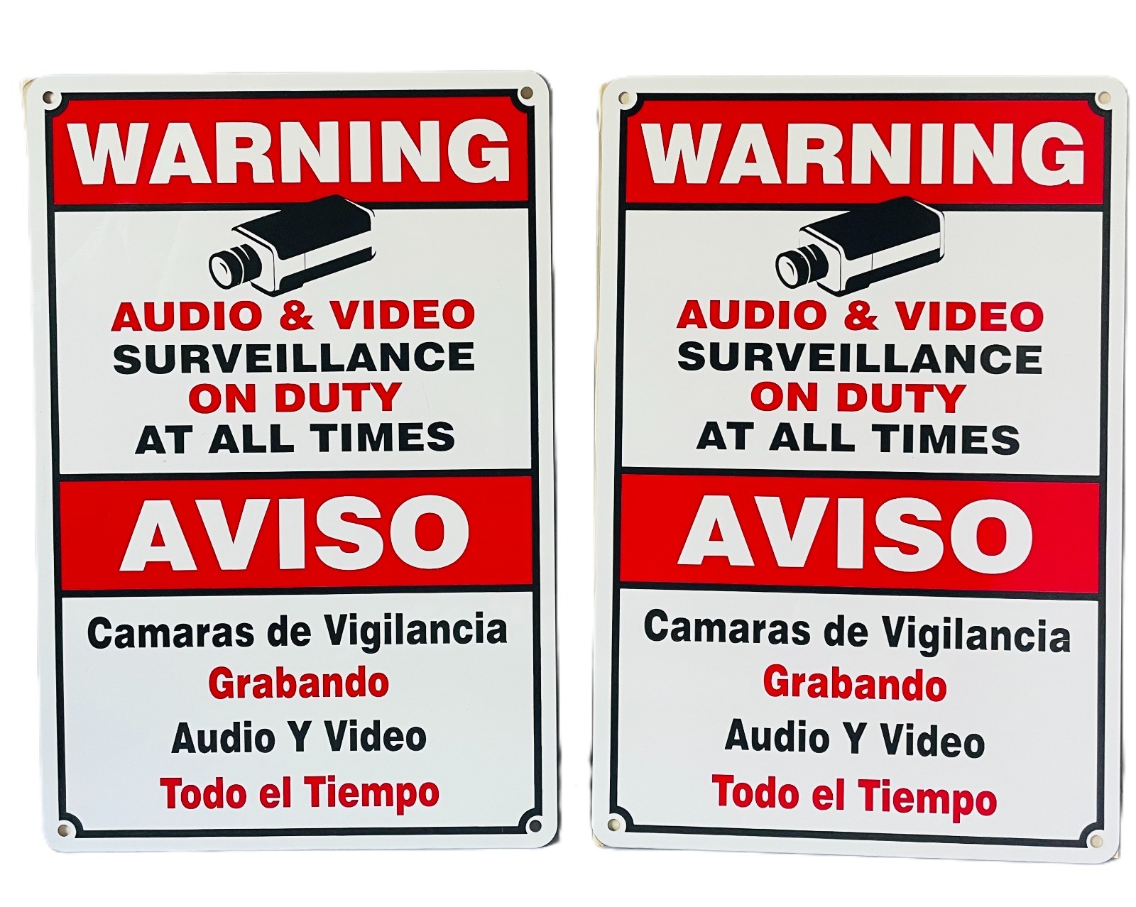 Lot of 2 CCTV Sign Metal Warning Security Surveillance 8" x 12" Spanish English