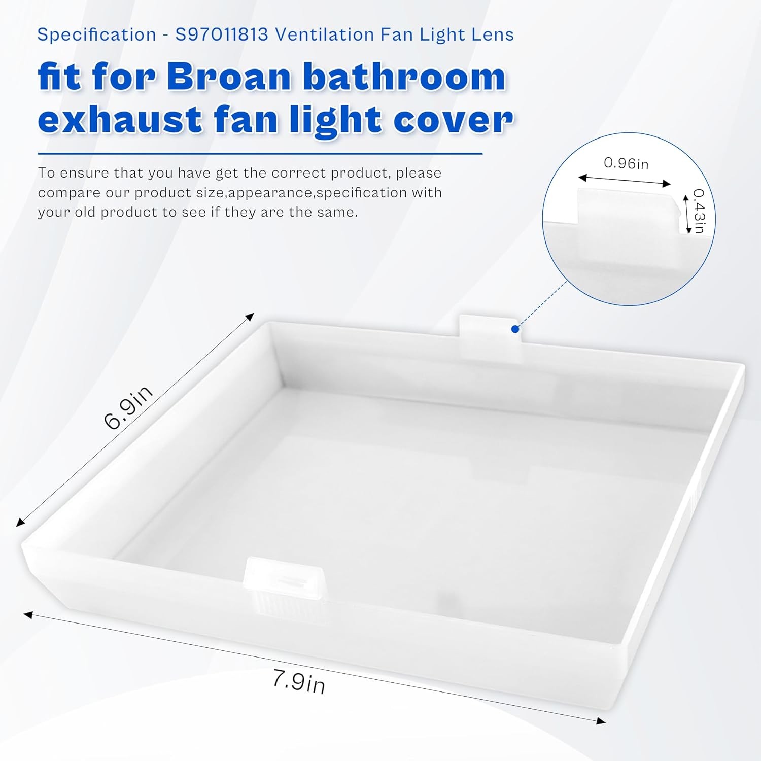 prime&swift S97011813 Light Lens fit for Broan,Bathroom 7" x 7-7/8", White