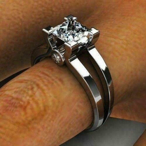 2.20 Ct Princess Cut Diamond Lab-Created Engagement Ring 925 Sterling Silver