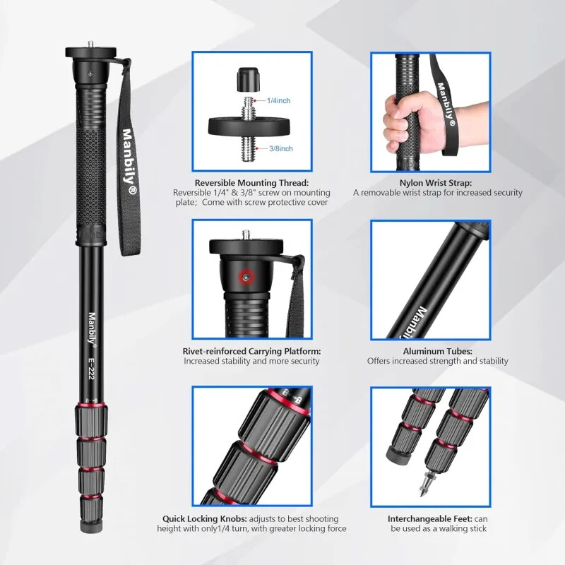 US Manbily Camera Monopod, E-222 (Red&Black）NEW ARRIVAL