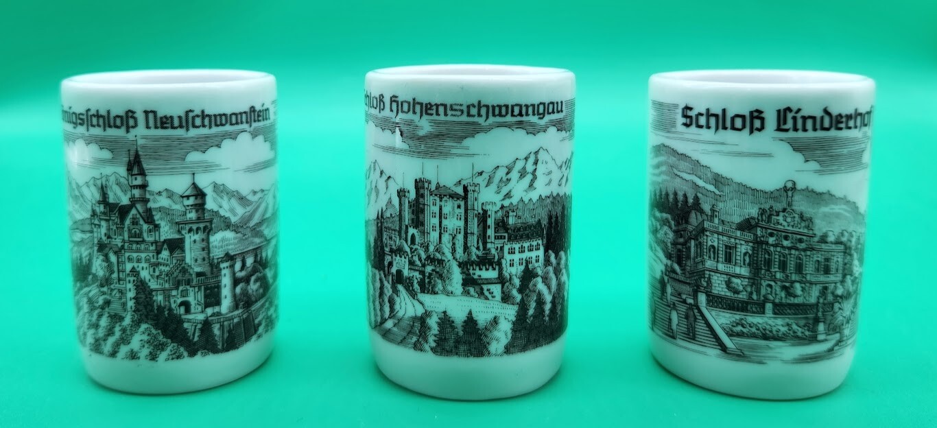 Lot of 3 Germany Porcelain Shot Glasses  2.25" souvenir historic castles set