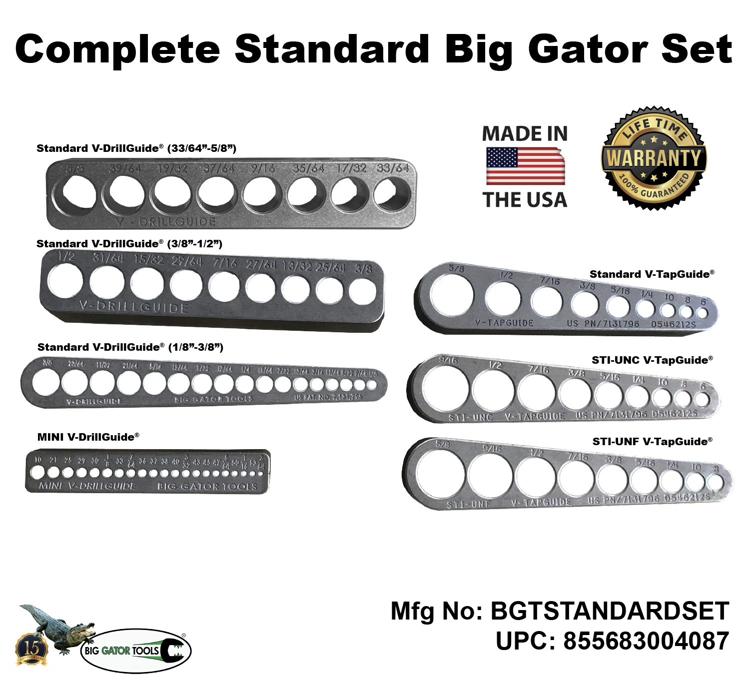 The Complete Standard Set by Big Gator Tools! 4 Drill & 3 Tap Guides, USA Made!