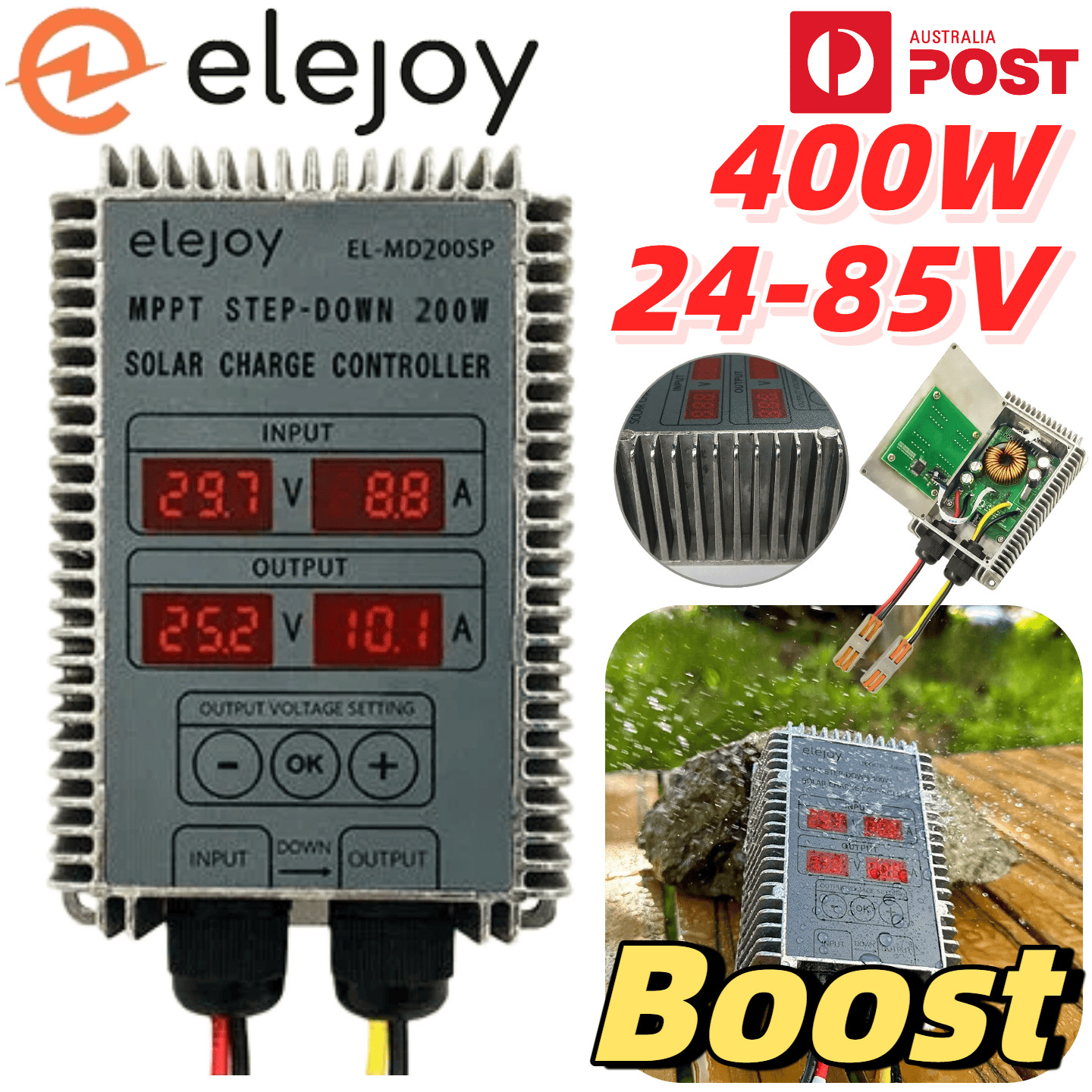 ELEJOY MPPT Solar Panel Charge Controller Boost LCD Lithium Battery Regulator AU