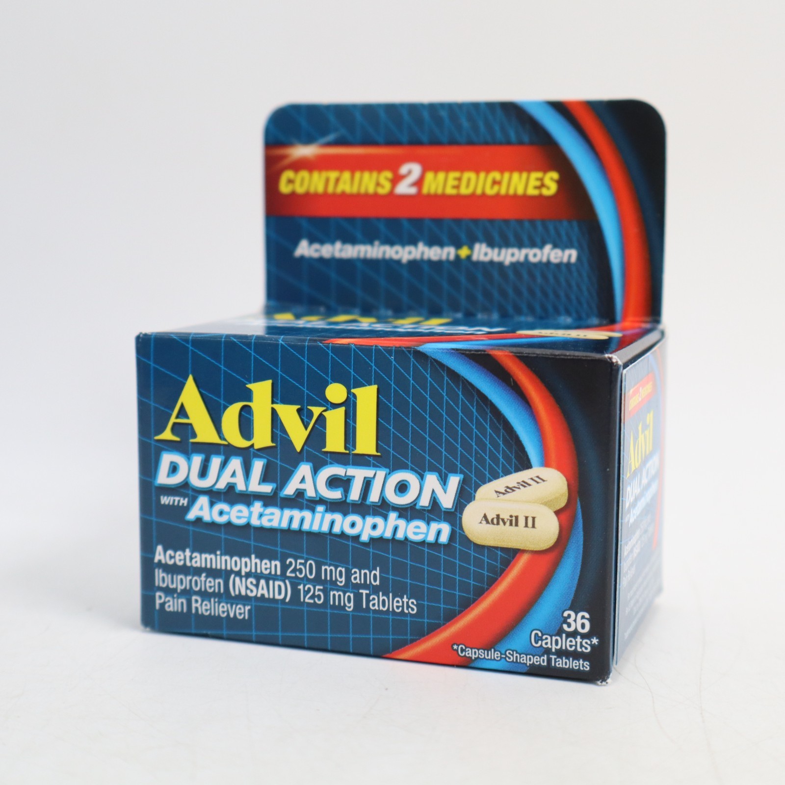 2 PACK Advil Dual Action Coated Caplets with Acetaminophen, 36 ct EXP 02/2026