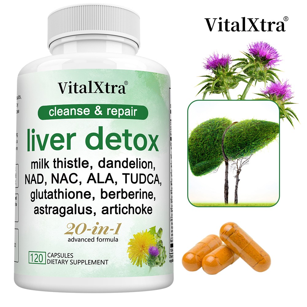 Liver Detox Formula Cleanse&Repair Support With Dandelion Milk Thistl 120 Caps